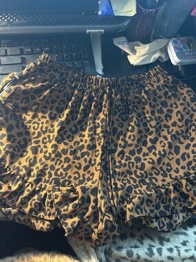 Sienna Sky Leopard Print Ruffle Skort Shorts - Brown & Black